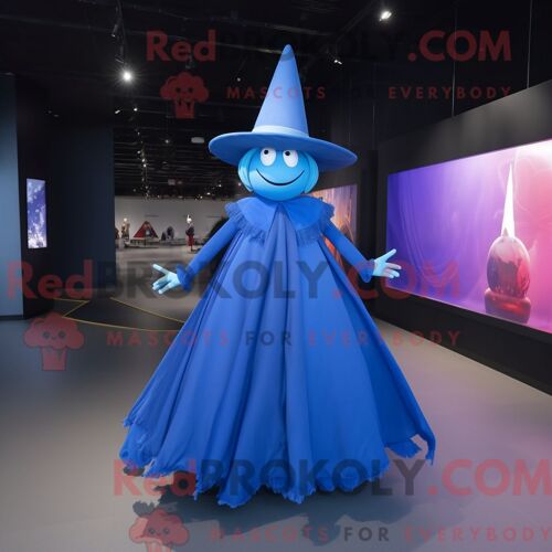 Costume Mascotte Redbrokoly De Chapeau De Sorcière Bleue Personnage Habillé D Une Robe De Bal Et De Bretelles