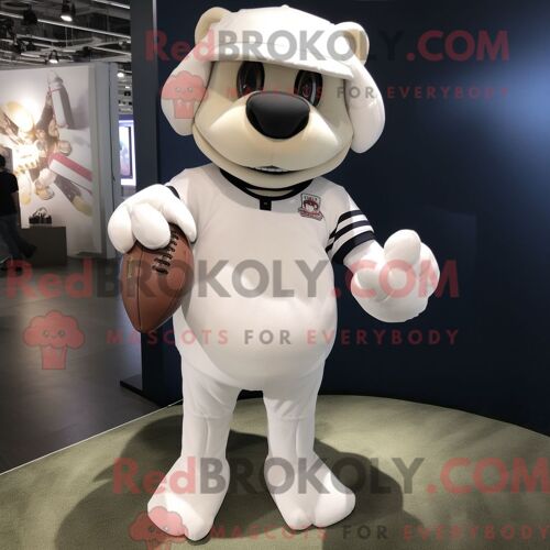 Mascotte Redbrokoly De Casque De Football Américain Blanc Personnage Costumé Habillé D Un T-Shirt Henley Et De Mitaines