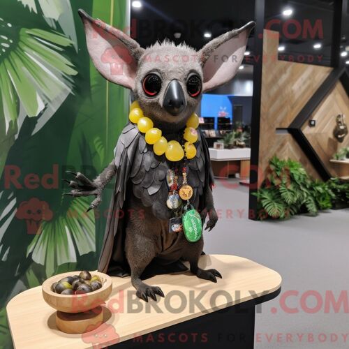 Costume De Mascotte Redbrokoly De Chauve-Souris Aux Fruits Olive Habillé D Une Jupe-Culotte Et De Colliers