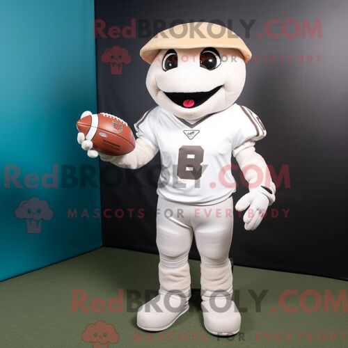 Mascotte Redbrokoly De Casque De Football Américain Blanc Personnage Costumé Habillé D Un T-Shirt Henley Et De Mitaines
