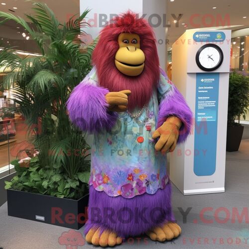 Costume De Mascotte Redbrokoly D Orang-Outan Lavande Habillé D Une Robe Longue Et De Montres Numériques