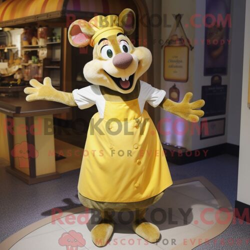 Costume De Mascotte Redbrokoly De Singe Jaune Habillé D Une Robe Portefeuille Et De Portefeuilles