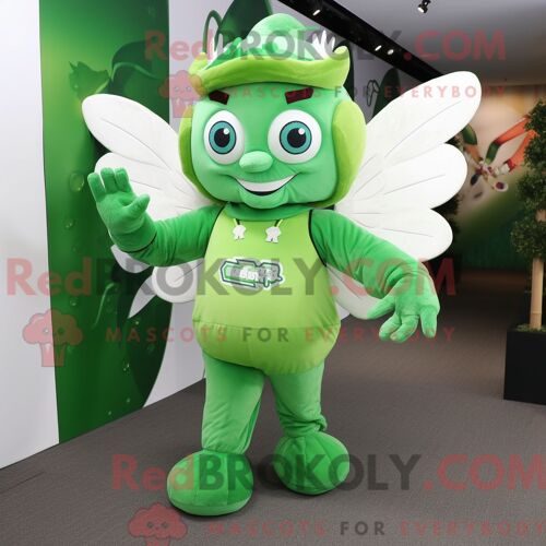 Costume De Mascotte Redbrokoly De Cupidon Vert Habillé D Un T-Shirt Graphique Et D Enveloppements