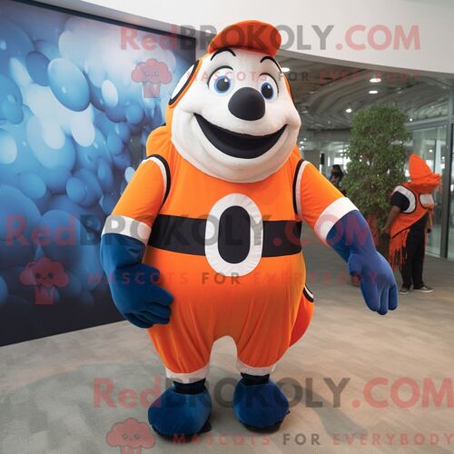 Costume De Mascotte Redbrokoly De Poisson Clown Bleu Marine Habillé Avec Une Barboteuse Et Des Anneaux