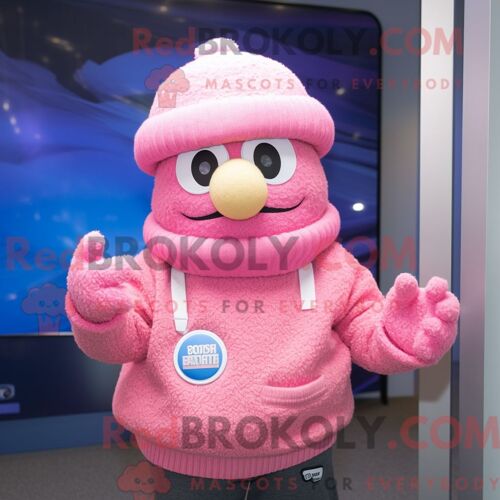 Costume Mascotte Redbrokoly De Bracelet Rose Personnage Habillé Avec Un Pull Et Des Chapeaux