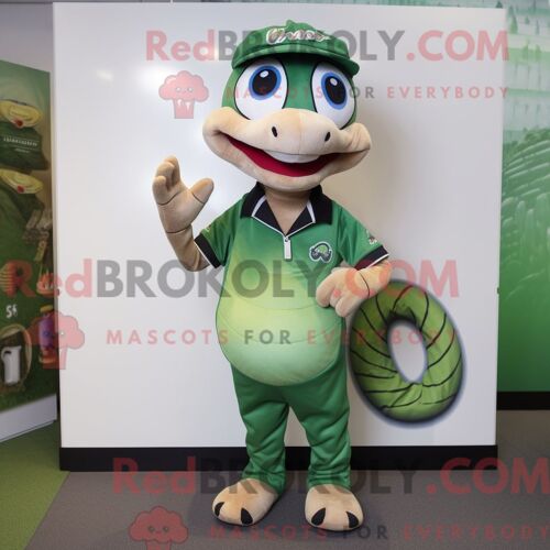 Costume Mascotte Redbrokoly De Serpent Habillé D Un Polo Et De Broches