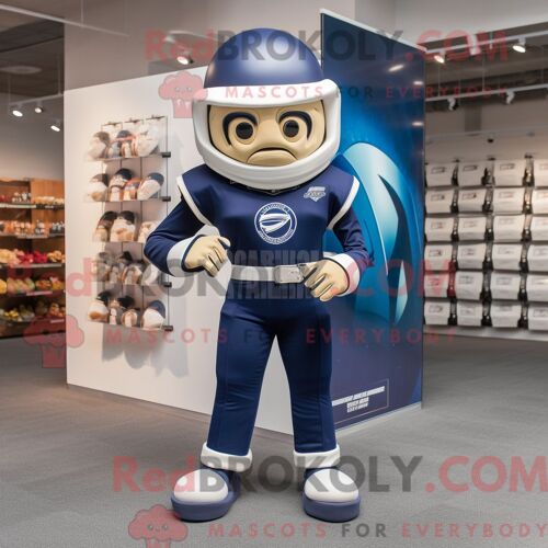 Costume Mascotte Redbrokoly De Casque De Football Américain De La Marine Personnage Habillé Avec Un Sweat Et Des Montres