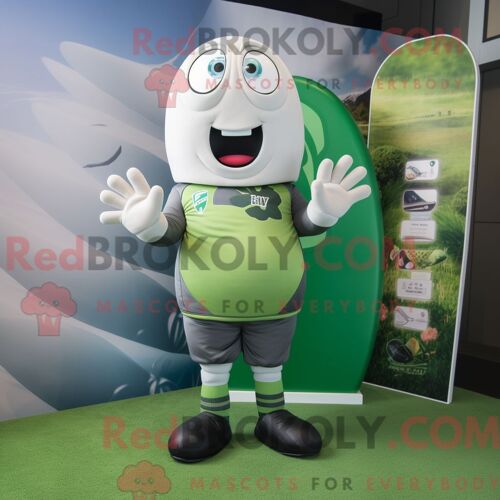 Mascotte Redbrokoly De Mouton Mérinos Beige Personnage Habillé Avec Un Bikini Et Des Pochettes