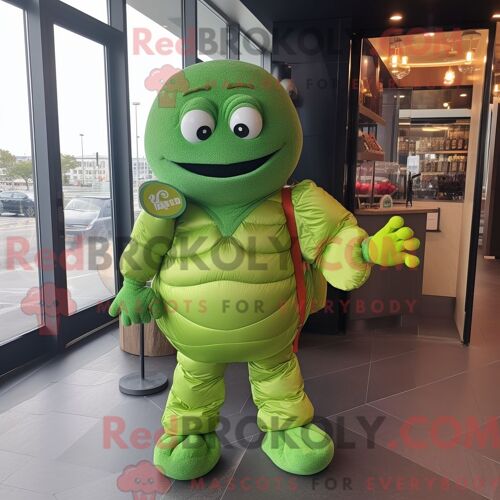 Personnage De Costume De Mascotte Redbrokoly De Croissant Vert Citron Habillé Avec Un Pantalon De Costume Et Un Porte-Monnaie