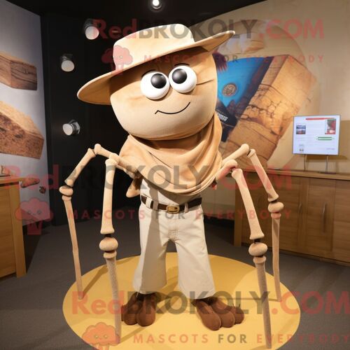 Costume De Mascotte Redbrokoly Tan Spider Habillé Avec Un T-Shirt Polo Et Des Épingles À Châle