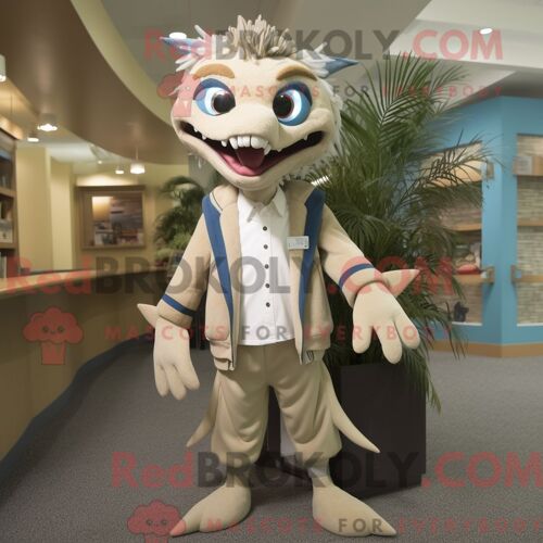 Mascotte Redbrokoly De Barracuda Beige Costume De Personnage Habillé Avec Un Cardigan Et Des Cravates