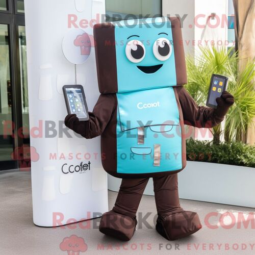 Costume De Mascotte Redbrokoly De Barres De Chocolat Cyan Habillé D Un Pantalon Et De Porte-Clés