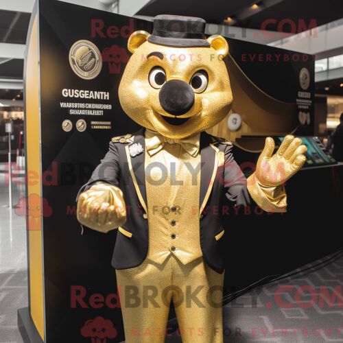 Costume Mascotte Redbrokoly Guinness Doré Personnage Habillé Avec Un Blazer Et Des Gants