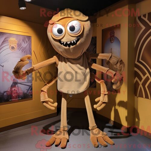 Costume De Mascotte Redbrokoly Tan Spider Habillé Avec Un T-Shirt Polo Et Des Épingles À Châle