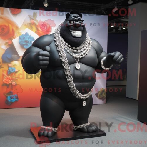 Costume Mascotte Redbrokoly De Strongman Noir Personnage Habillé Avec Une Robe Longue Et Des Colliers