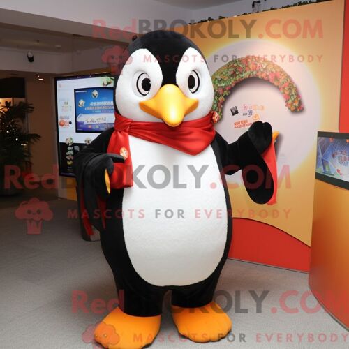 Personnage De Costume De Mascotte Redbrokoly De Pingouin Habillé Avec Un T-Shirt À Manches Longues Et Des Bracelets