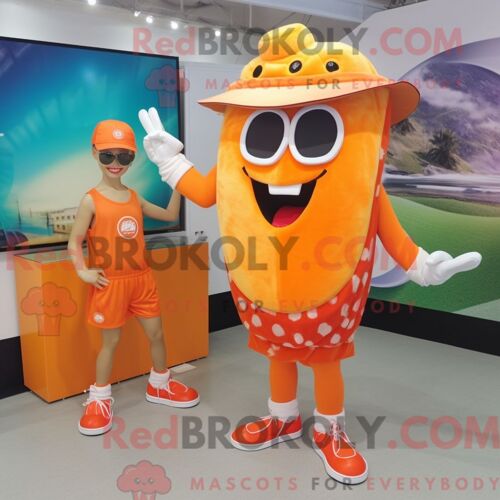 Costume Mascotte Redbrokoly De Steak Orange Habillé D Un Maillot De Bain Une Pièce Et De Pinces À Chaussures