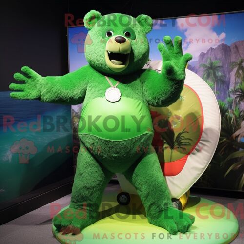 Costume De Mascotte Redbrokoly D Ours Vert Habillé D Un Bikini Et De Coussinets De Pieds