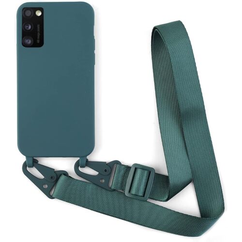 KAL-Coque Avec Collier Compatible Avec Samsung Galaxy A41,Tour De Cou Lanière En Corde Pendentif Housse Silicone Souple Case,Vert Foncé
