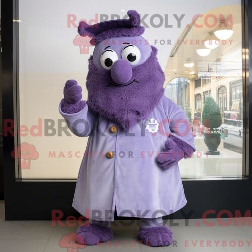 Personnage De Costume De Mascotte Redbrokoly De Steak De Lavande Habillé Avec Des Clips De Manteau Et D Écharpe