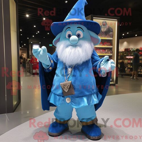 Personnage Mascotte Redbrokoly Du Magicien Cyan Habillé D Un Short En Jean Et D Un Porte-Monnaie