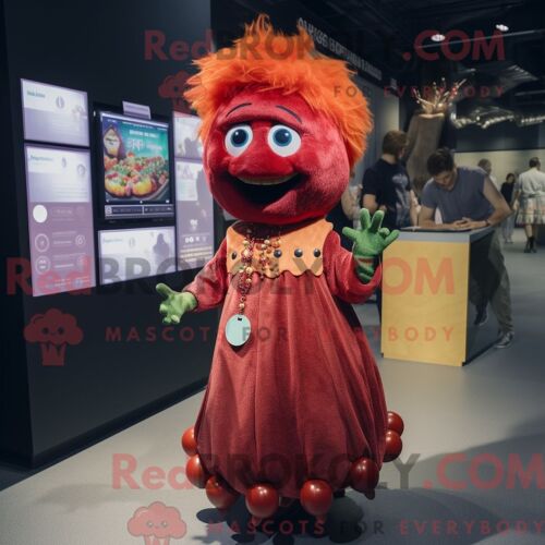 Costume De Mascotte Redbrokoly De Framboise Rouille Habillé D Une Jupe Longue Et D Épingles À Cheveux
