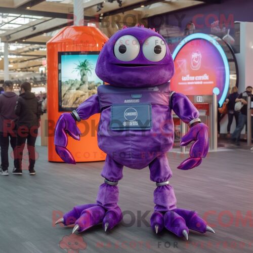 Costume De Mascotte Redbrokoly De Purple Crab Cakes Habillé D Un Jean Évasé Et De Montres Intelligentes