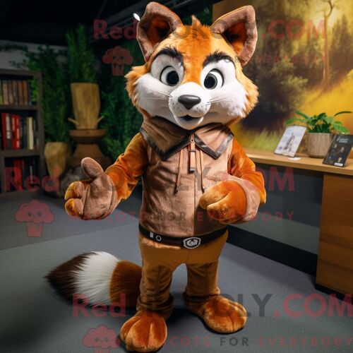 Mascotte Redbrokoly De Crocodile Marron Personnage Habillé Avec Un Pull Et Des Chapeaux