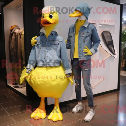Costume De Mascotte Redbrokoly D Oies Jaunes Personnage Habillé D Un Jean Boyfriend Et De Coussinets De Pieds