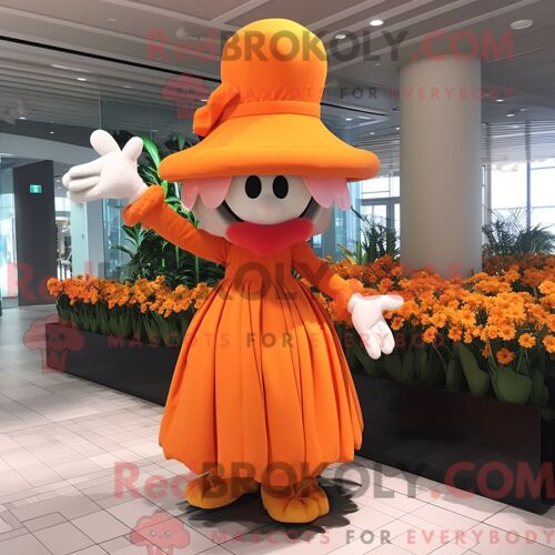 Costume De Mascotte Redbrokoly De Bouquet De Fleurs Orange Habillé Avec Une Jupe Longue Et Des Chapeaux