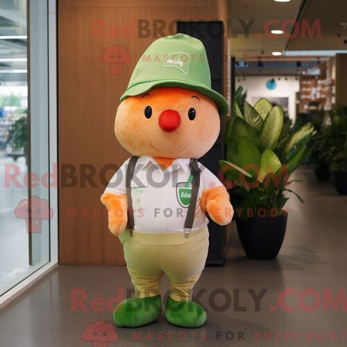 Personnage De Costume De Mascotte Redbrokoly De Peach Kiwi Habillé Avec Un T-Shirt À Col En V Et Des Bérets