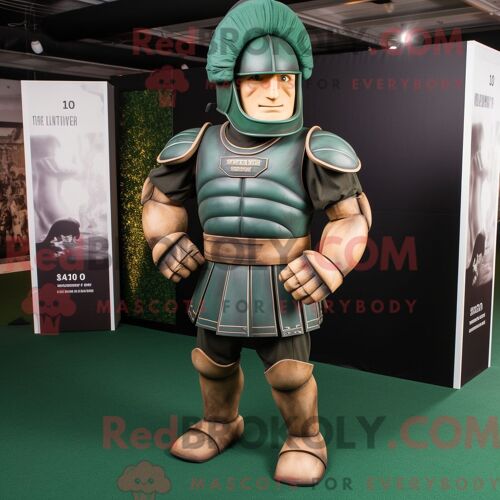 Costume De Mascotte Redbrokoly De Soldat Spartiate Vert Forêt Habillé Avec Une Chemise De Rugby Et Des Casquettes