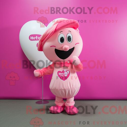 Personnage De Costume De Mascotte Redbrokoly De Coeur Rose Habillé Avec Un Polo Et Des Écharpes