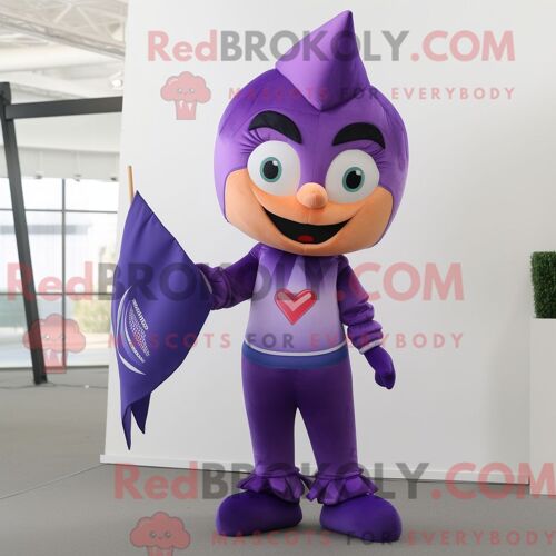 Personnage De Costume De Mascotte Redbrokoly Purple Arrow Of Love Habillé Avec Un Pantalon Habillé Et Des Écharpes