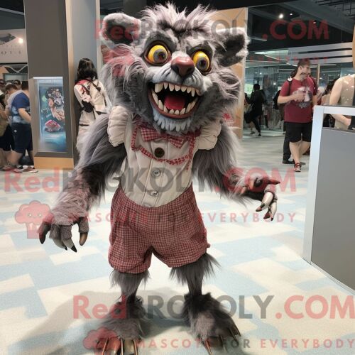 Personnage De Costume De Mascotte Redbrokoly De Loup-Garou Habillé Avec Un Chemisier Et Des Bracelets De Cheville