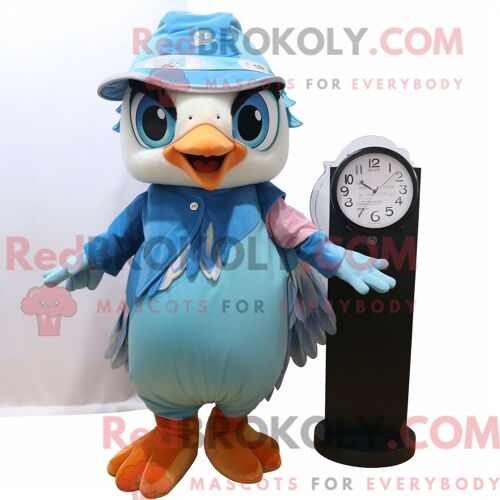 Costume De Mascotte Redbrokoly De Peach Blue Jay Habillé D Une Robe Portefeuille Et De Montres Numériques