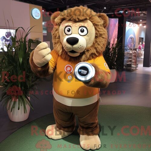 Costume De Mascotte Redbrokoly De Lion Marron Habillé D Une Jupe Circulaire Et De Montres Intelligentes
