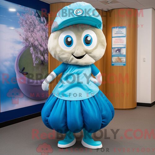 Costume Mascotte Redbrokoly De Cyan Oyster Habillé Avec Une Mini Jupe Et Des Casquettes