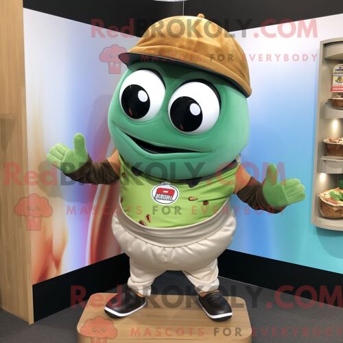 Costume De Mascotte Redbrokoly De Gyro D Olive Habillé D Un Polo Et De Bonnets