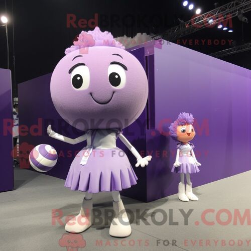 Costume De Mascotte Redbrokoly De Ballon De Volley-Ball Lavande Personnage Habillé Avec Une Robe Taille Empire Et Des Épingles À Cheveux