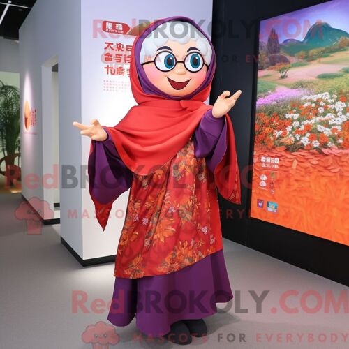 Personnage De Costume De Mascotte Redbrokoly De Cerise Habillé Avec Une Robe Droite Et Des Châles