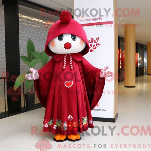 Personnage De Costume De Mascotte Redbrokoly De Cerise Habillé Avec Une Robe Droite Et Des Châles