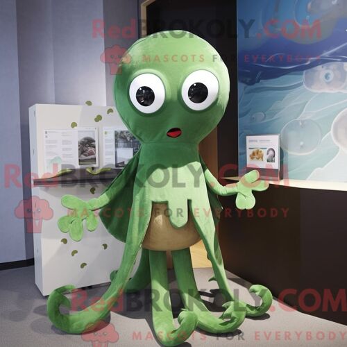 Costume Mascotte Redbrokoly De Poulpe Olive Habillé D Un Maillot De Bain Une Pièce Et De Châles
