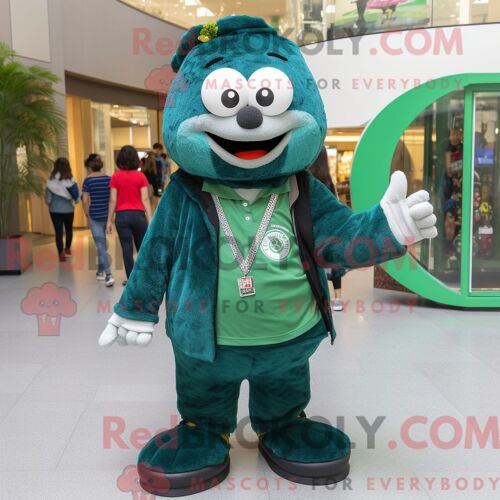 Costume Mascotte Redbrokoly Sablier Vert Forêt Personnage Habillé Avec Un Jean Boyfriend Et Des Bracelets
