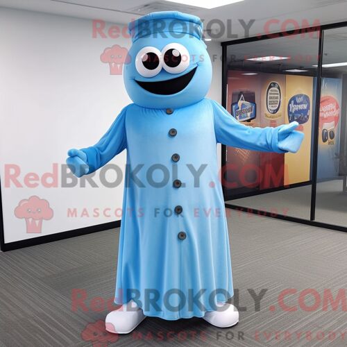 Costume De Mascotte Redbrokoly De Pizza Bleu Ciel Habillé D Une Robe Longue Et De Boutons De Manchette