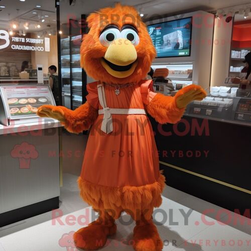 Costume De Mascotte Redbrokoly De Poulet Au Parmesan Orange Personnage Habillé D Une Robe Taille Empire Et De Broches