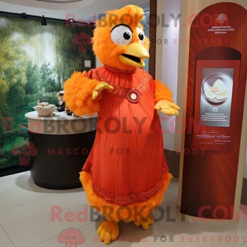 Costume De Mascotte Redbrokoly De Poulet Au Parmesan Orange Personnage Habillé D Une Robe Taille Empire Et De Broches