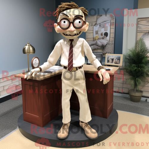Personnage De Costume De Mascotte Redbrokoly D Avocat Beige Habillé D Une Chemise En Popeline Et De Bracelets De Cheville