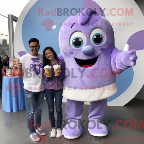 Personnage De Costume De Mascotte Redbrokoly De Crème Glacée À La Lavande Habillé Avec Un Jean Boyfriend Et Un Porte-Monnaie