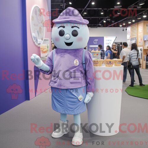 Personnage De Costume De Mascotte Redbrokoly De Crème Glacée À La Lavande Habillé Avec Un Jean Boyfriend Et Un Porte-Monnaie